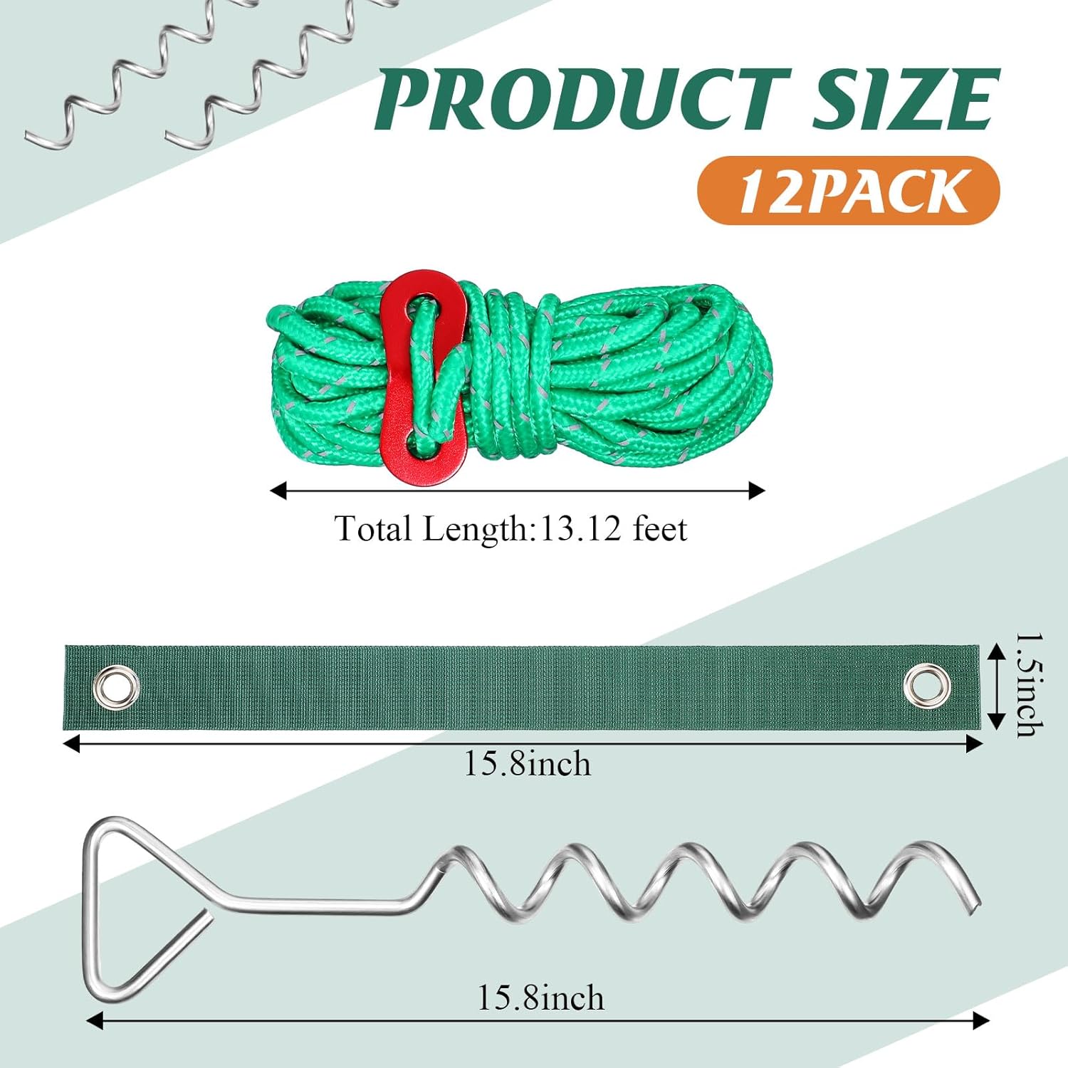Sintuff 12 Set Tree Stakes and Supports Kit for Anti Hurricane Leaning Trees Straightening Heavy Duty 15. 75" Spiral Tree Stake with 13. 12 ft Ropes and 15. 75'' Support Straps (Green)