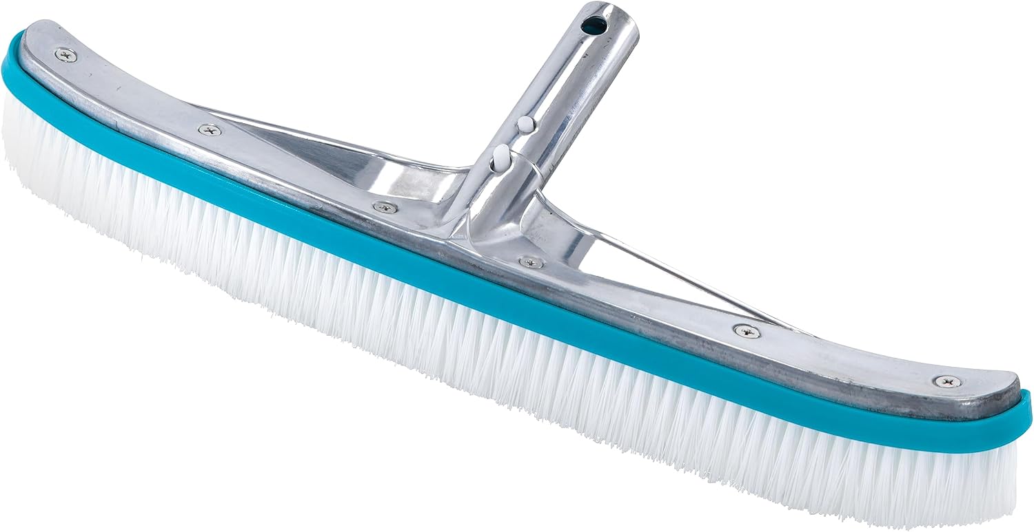 U.S. Pool Supply Professional 18" Aluminum Wall & Floor Pool Brush with Nylon Bristles and EZ Clip Handle - Reinforced Curved Ends, Durable Nylon Bristles - Sweep Debris from Walls, Floor, Steps