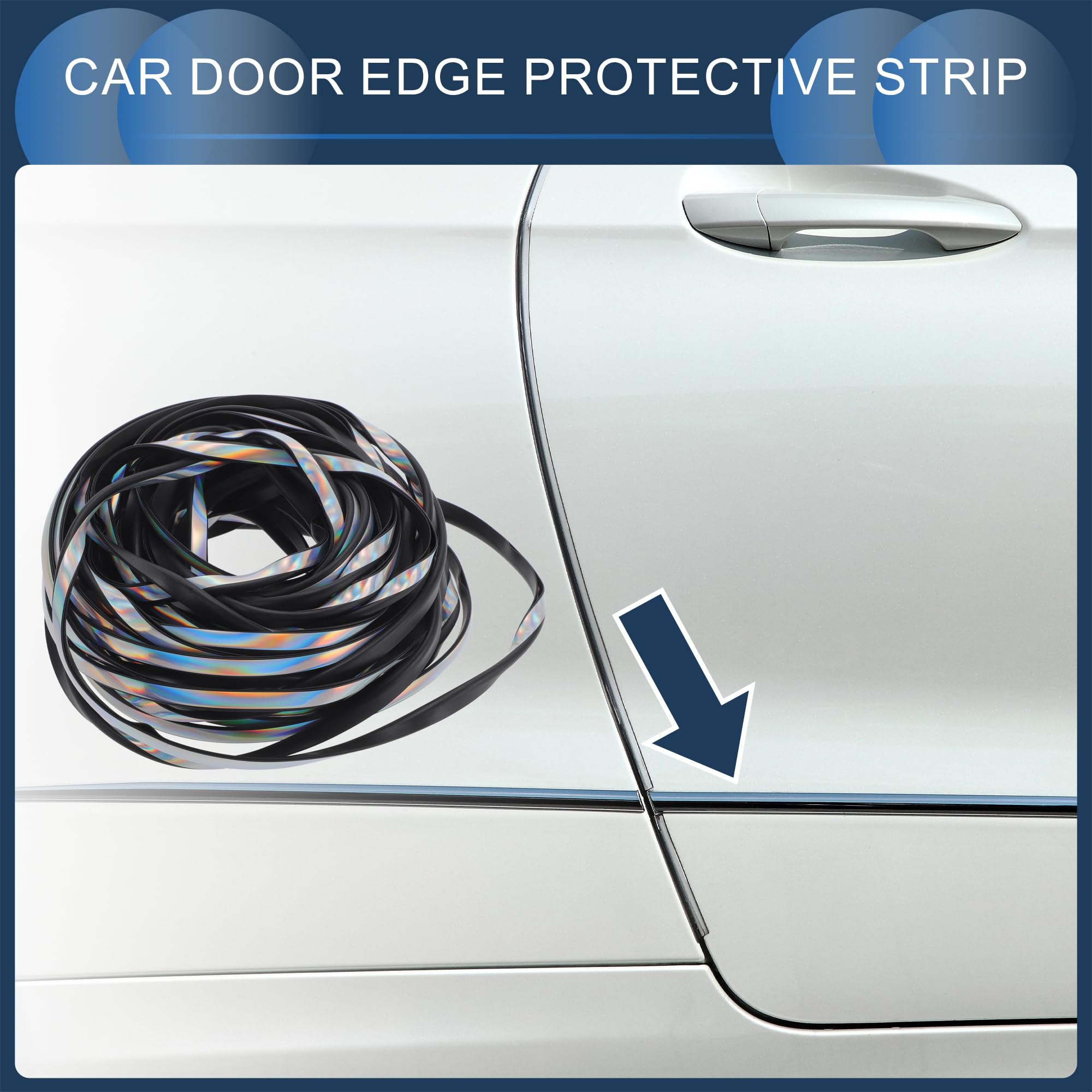 INFINAUTO Universal Car Door Edge Guards, Exterior 49.21ft U-Shaped Door Scratch Protection Guard PVC Chrome Laser Silver Tone, 1 Pc