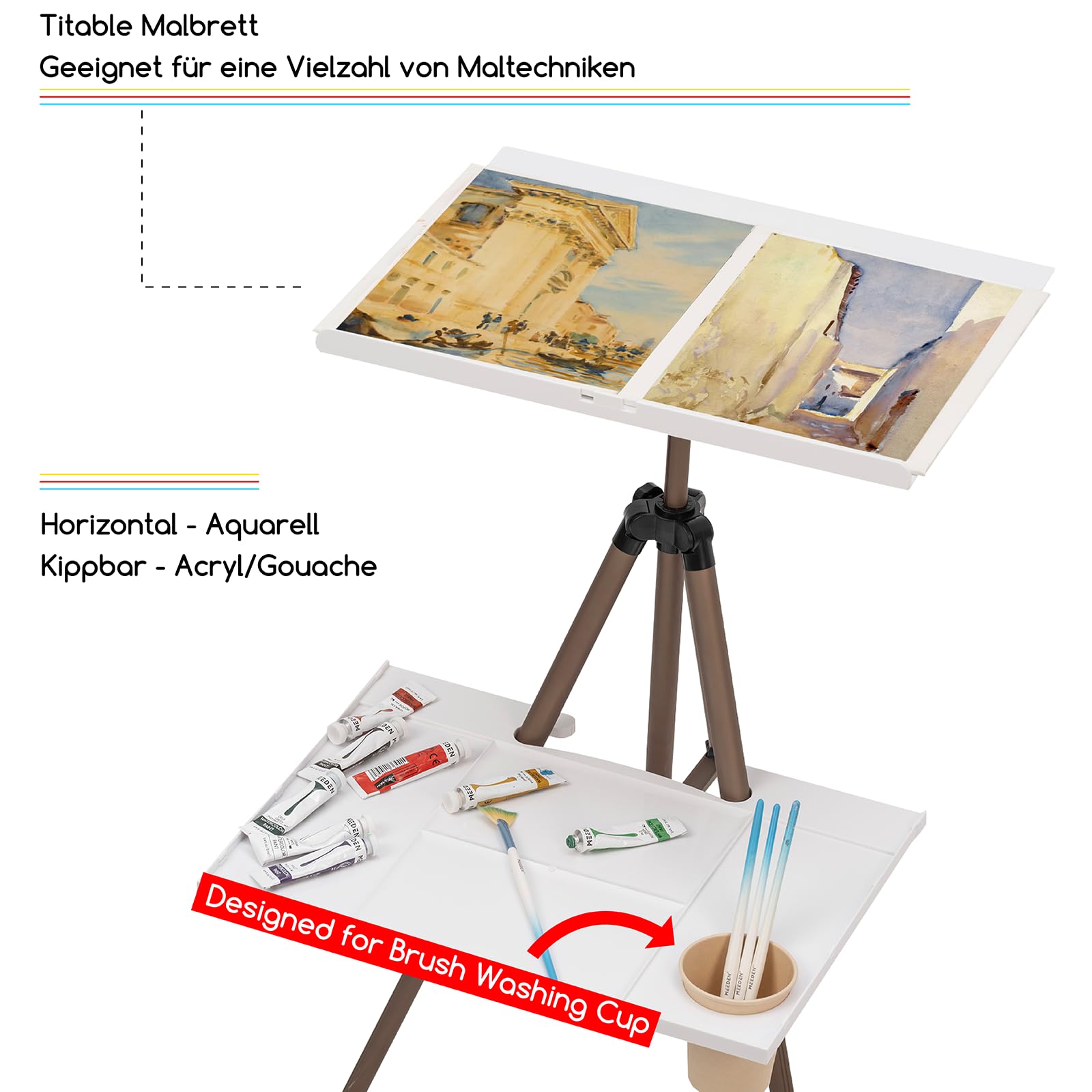 MEEDEN Field Staffelei Aluminium: Tragbare Plein Air Easel mit Tasche Aquarellpalette & Regale Set, Aquarell Metall Stativ für Künstler Malerei Kinder