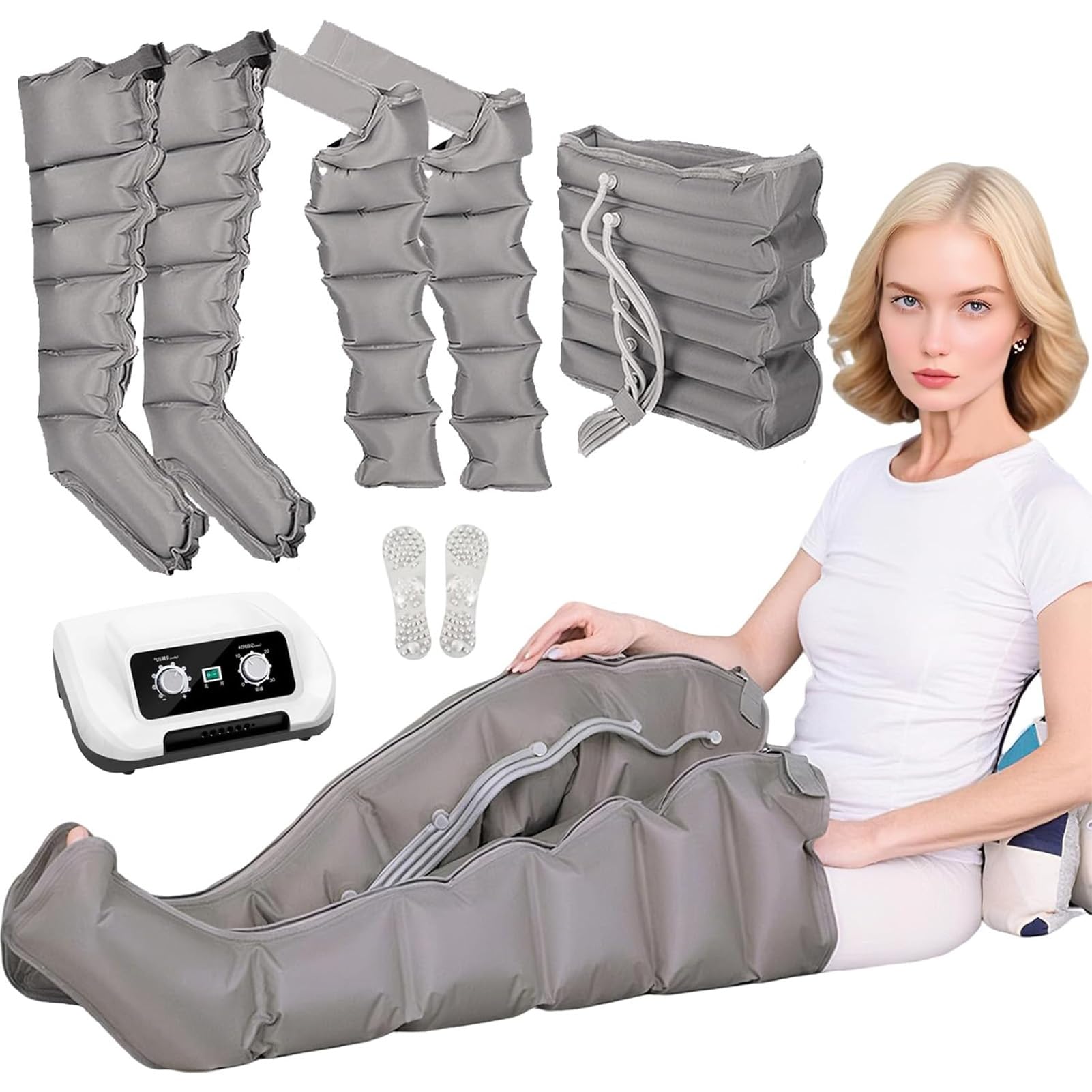 Presoterapia para Casa Abdomen y Piernas, Masajeador De Piernas Presión Ajustable, Botas De Presoterapia, Masajeador De Piernas y Pies Mejorar Circulación Sanguínea y Aliviar El Dolor