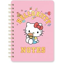 Spiral Notebook, Lined Journal with 208 Pages, Durable Cover and Double-Sided Pocket, Writing Notebook for Note Taking, Work, and Everyday Use, Hello Kitty College Letters
