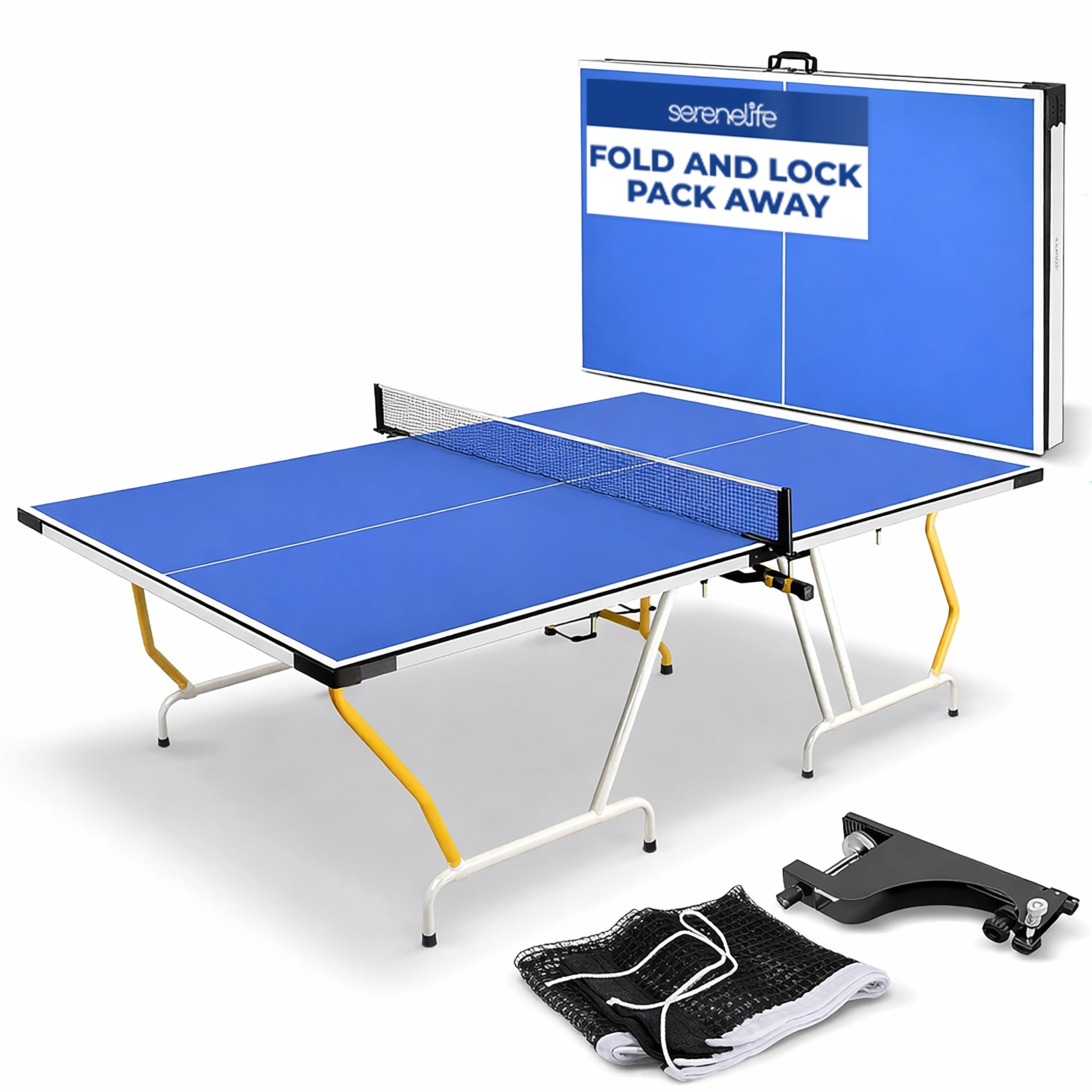Photo 1 of ***DAMAGED -SELLING AS PARTS ONLY*** SereneLife Collapsible Full Size Ping Pong Table, 9’ x 5’ Regulation Fold-Flat Table Tennis, Hinged Panels for SUV Transport and Easy Storage, Portable Space-Saving Design, Net & Post Set Included