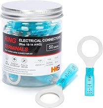 HKS 50 PCS Ring Terminals 1/2" Blue 16-14 AWG - M12 - Electrical Connectors - Heat Shrink Wire Connector Kit - Tinned Red Copper - Automotive Marine Ring Connectors - Waterproof and Insulated