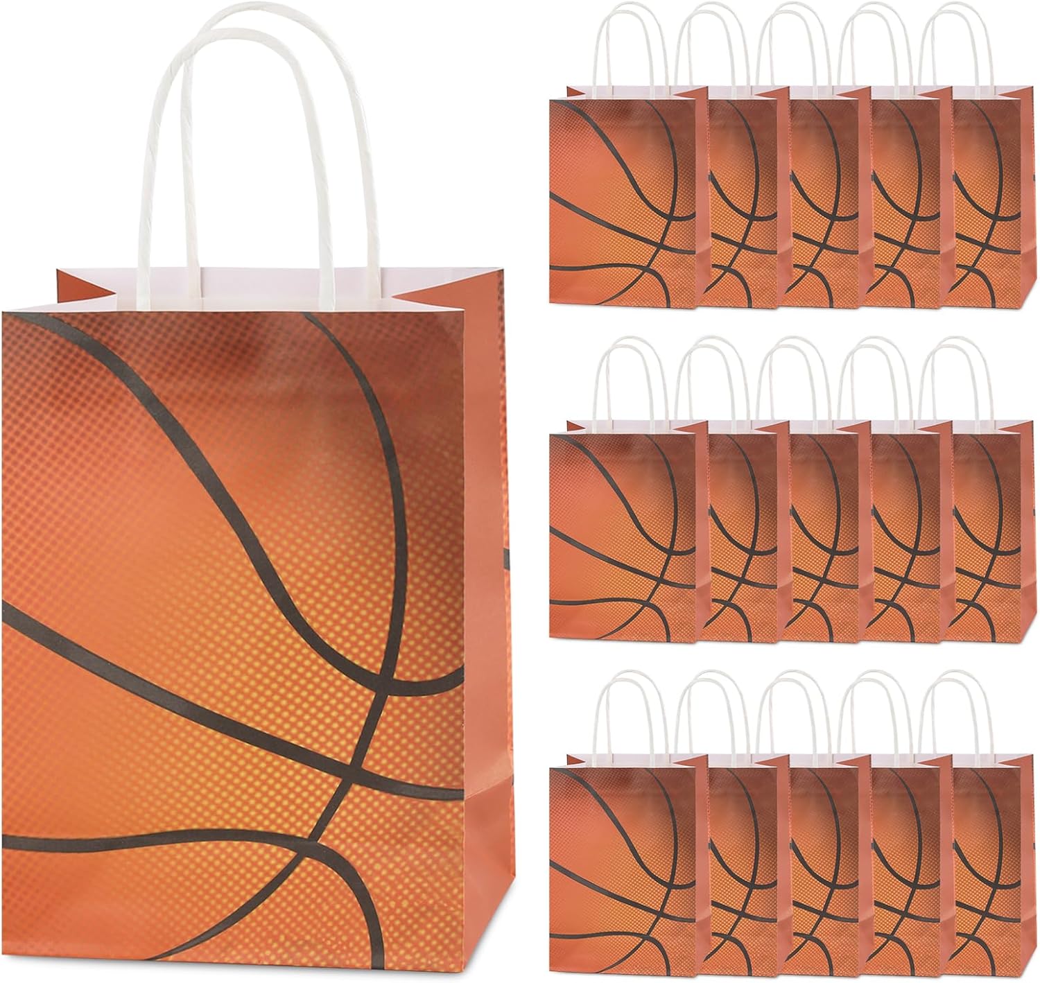 Motroce 16PCS Basketball Party Favor Paper Bags, Basketball Gift Bags with Handles, Basketball Games Day Sports Goody Bag for Birthday Party Supplies Decorations