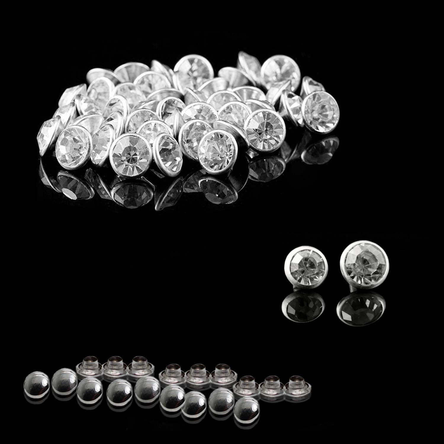WedDecor 50pcs 8mm Diamante Diamond Clear Crystal Rivets Studs with Pins Acrylic Shining Rhinestone Stud for Rock Leather Bag DIY Leather Crafts Clothing Decoration Purses Handbag Embellishment