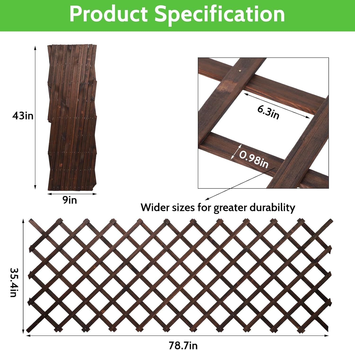 Expandable Garden Trellis Large Wooden Lattice Fence Wall Panel Lattice Trellis for Climbing Plants Outdoor Ivy Vine Rose Clematis for Garden Patio Room Decor 78.7x35.4IN