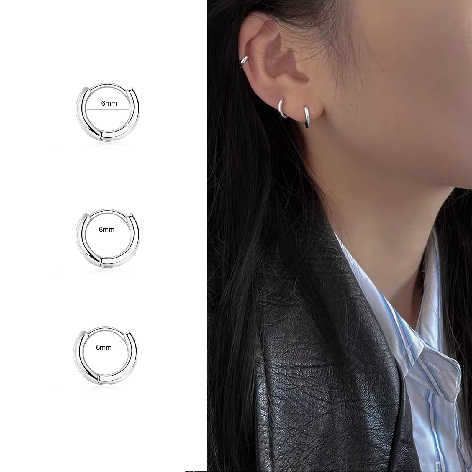 3 Paia Orecchini Cerchio Argento 925 per Donna, Orecchini Cerchio Piccoli Set Orecchini Donna Argento Orecchini Bambina Anallergici 8mm, 10mm, 12mm