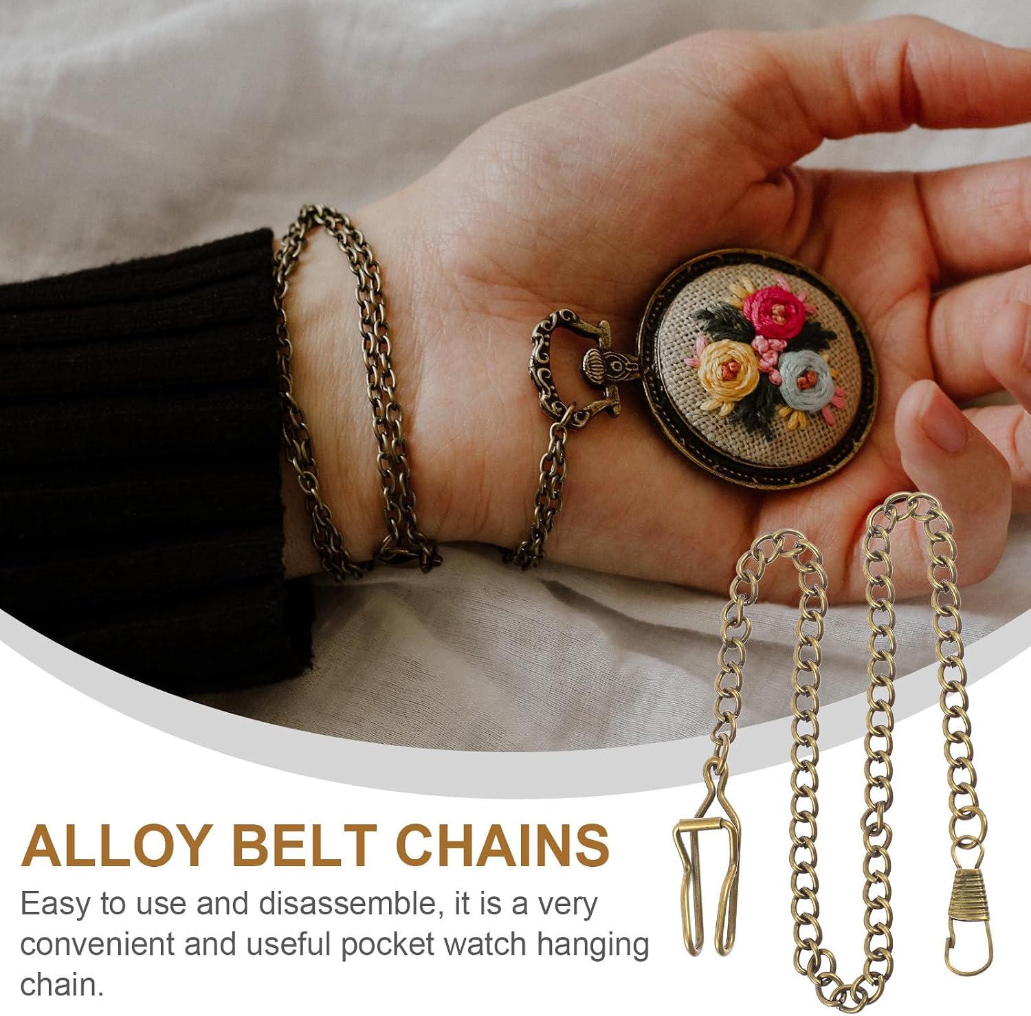 3 Pack Pocket Watch Chains Vintage Metal Buckle Chain for Pocket Watch Fob Hanging Chain Accessory for Keys Wallets and Jeans