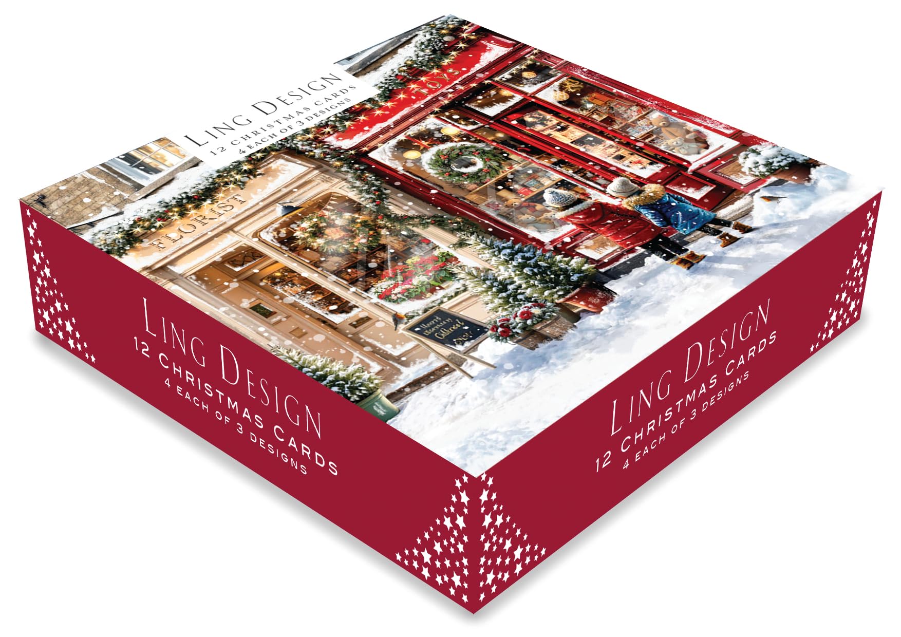Festive Art Large Deluxe Box of 12 Christmas & New Year Cards in 3 Designs - 160 x 160mm (6.5x6.5in) - Gloss Finish Premium Board - Great British Card Company (Xmas Shopping)