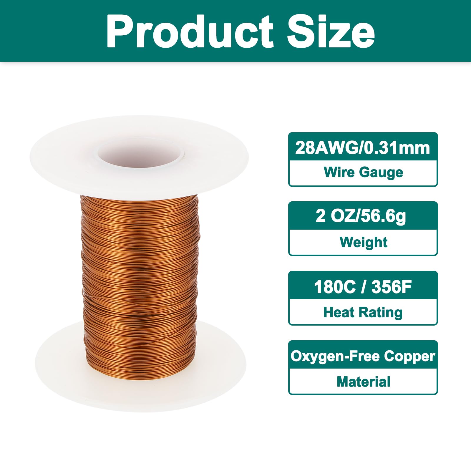 sourcing map Fil magnétique 28 AWG, fil de cuivre émaillé de calibre 28, fil de bobine magnétique de 56,7 g pour transformateur, moteur, électrique, 180C (356F), jaune