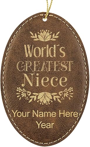 LaserGram Personalized Christmas Ornament, World's Greatest Niece, Faux Leather, Custom Laser Engraved Gift Idea (Oval Shape, Rustic)