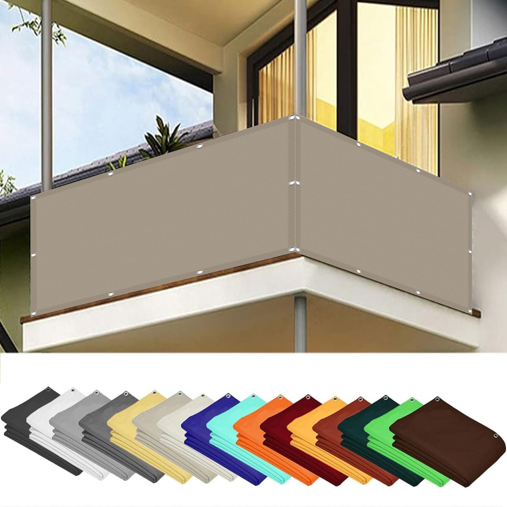 Balcony Privacy Screen Cover 125 x 170 cm 90% Shading Rate Uv-Resistant Privacy Screens Outdoor with Grommets with Rope for Outdoor, Garden, Backyard, Rails, Taupe