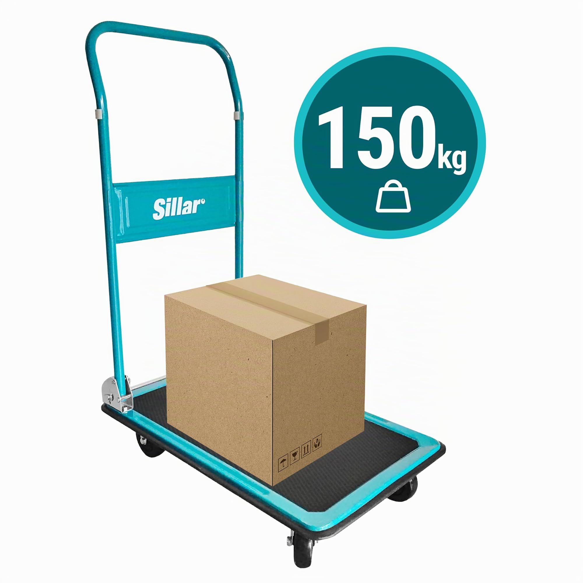 Sillar Carrello da trasporto pieghevole, portata fino a 150 kg, maniglia sollevata di 20 cm, rivestimento in PVC con maggiore presa del carico