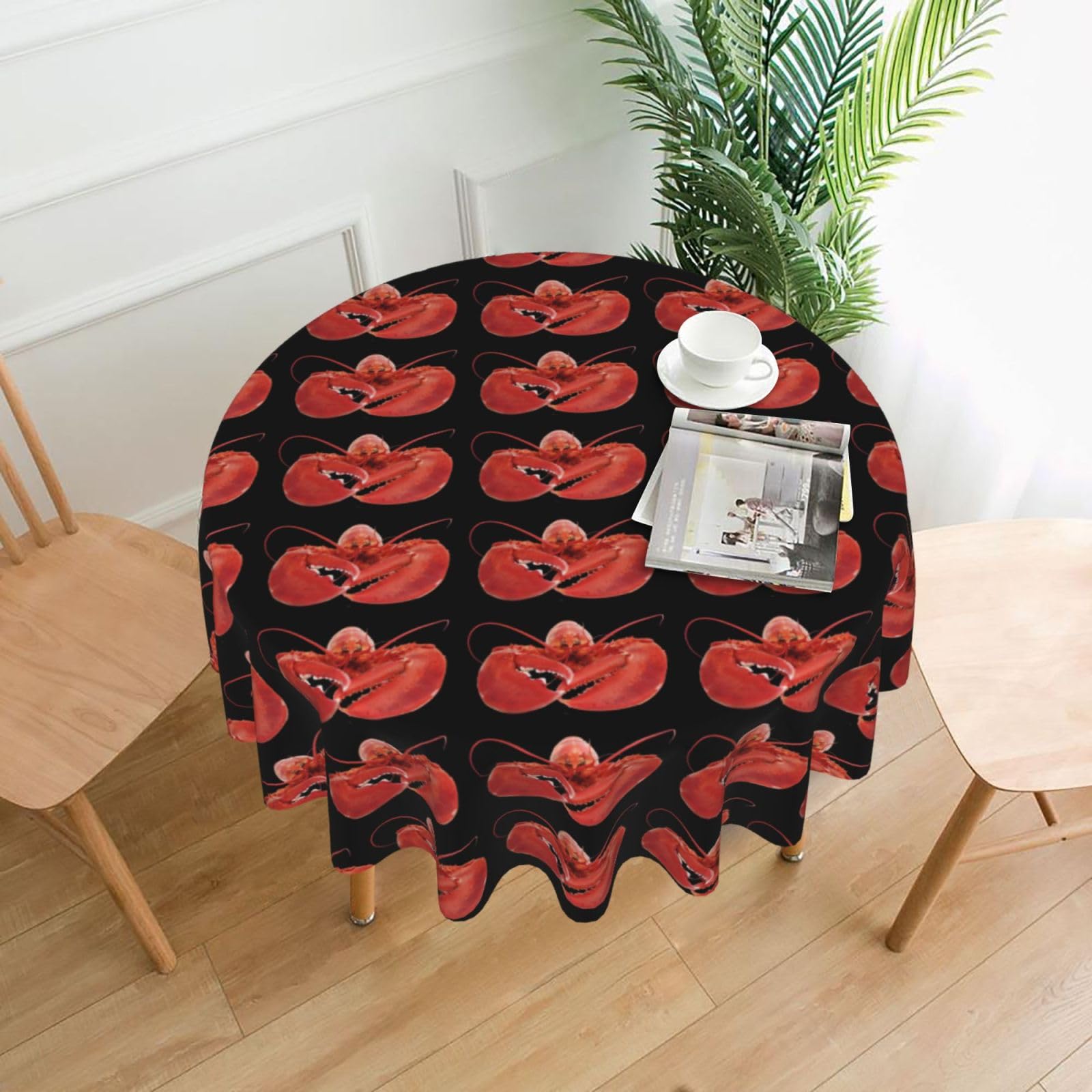 Hjfczh Black Lobster Prints Round Table Throw 60 Inch - Waterproof Table Cover - Soft & Wrinkle Resistant Decor Layer For Dinners, Parties & Everyday Use