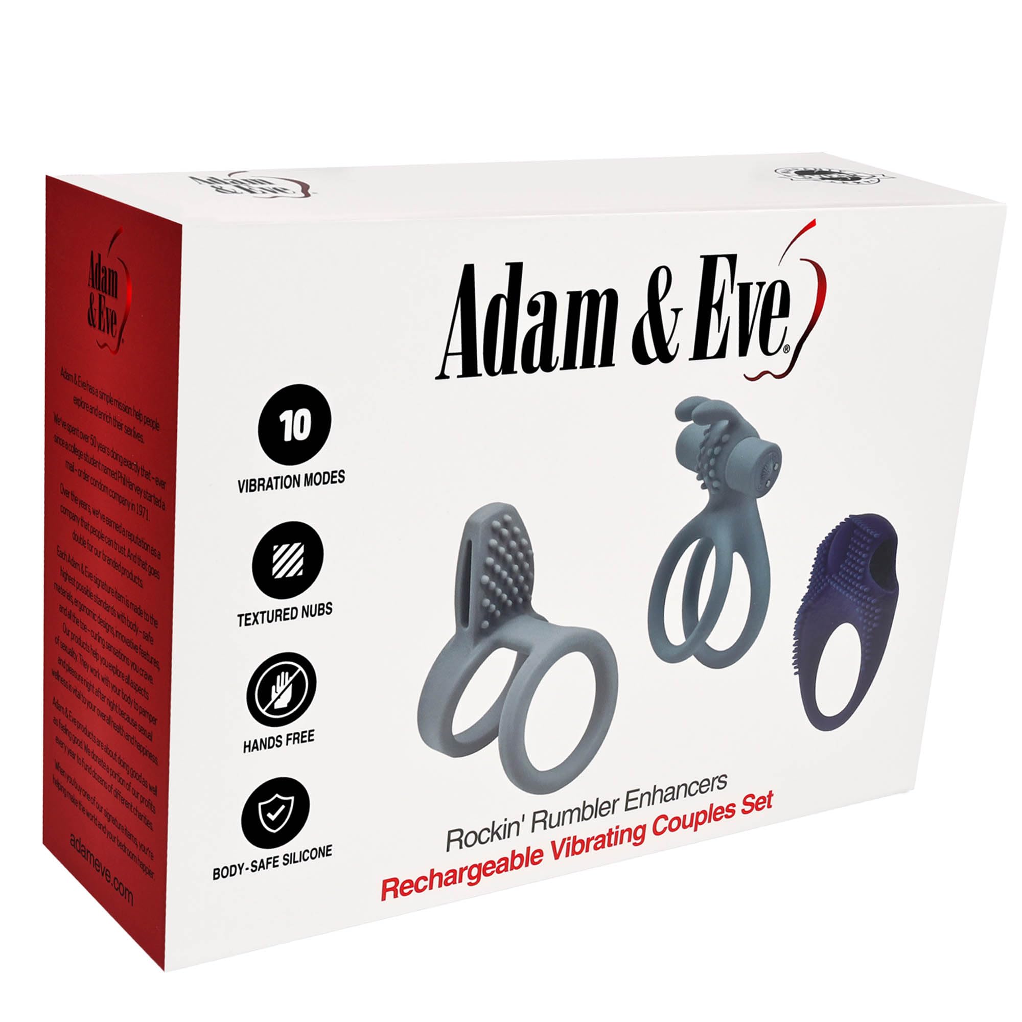 Amazon.com: Adam & Eve Rockin' Rumbler Enhancers, 3 Vibrating Couples Rings  with Rechargeable Bullet Vibrator, Tickler, Rabbit Cage Enhancer, Silicone  Rings, Clitoral Stimulator for Her, Him & Couples : Health & Household