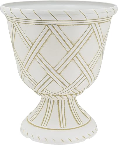Arcadia Garden Products PL61BG - Urna de jardín de plástico con celosía, maceta decorativa clásica para plantas de interior y exterior, color beige