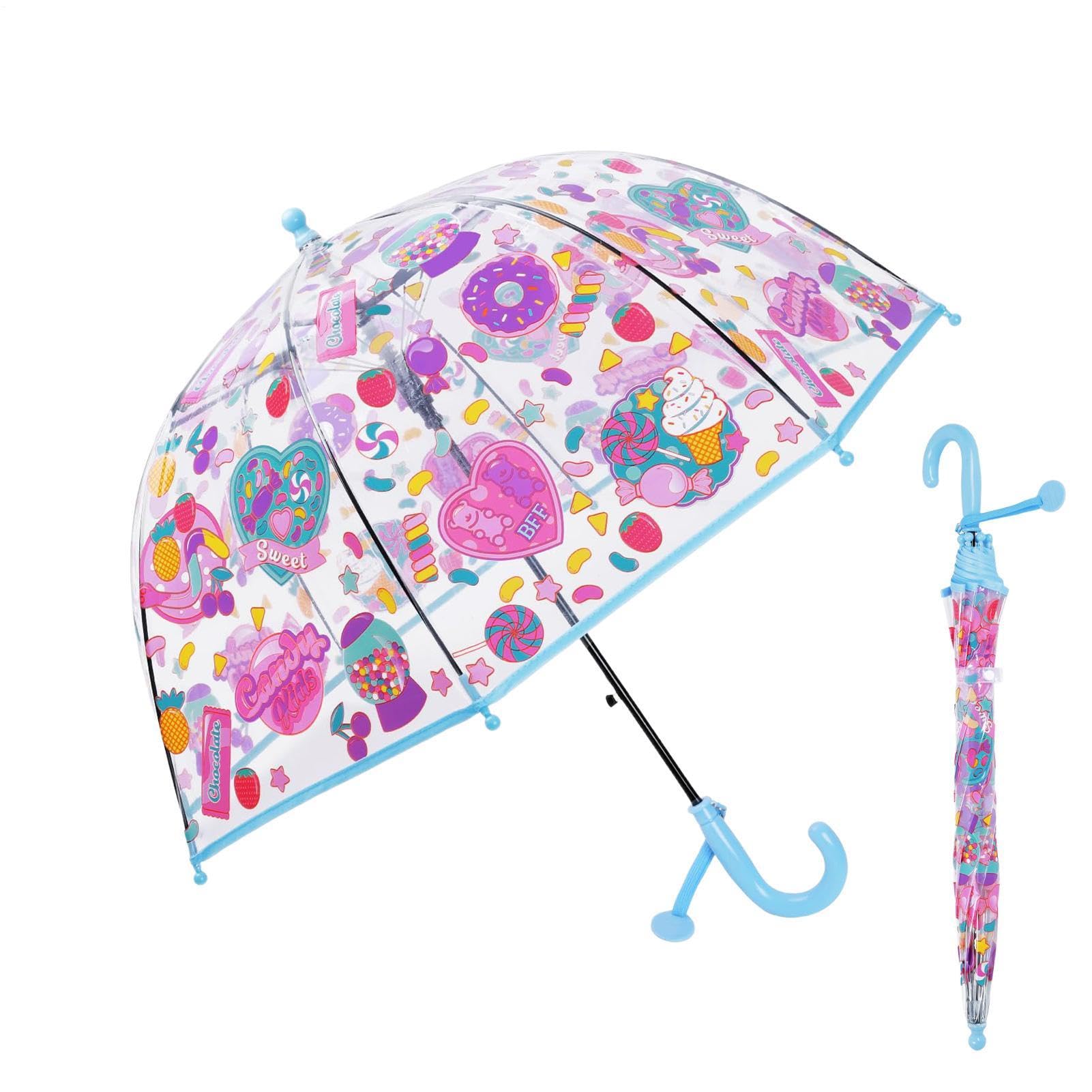 Paraguas transparente para la lluvia, mango antideslizante, resistente al viento, y paraguas transparente para la lluvia, para niños: playa, viajes, camping, picnic, senderismo, senderismo,