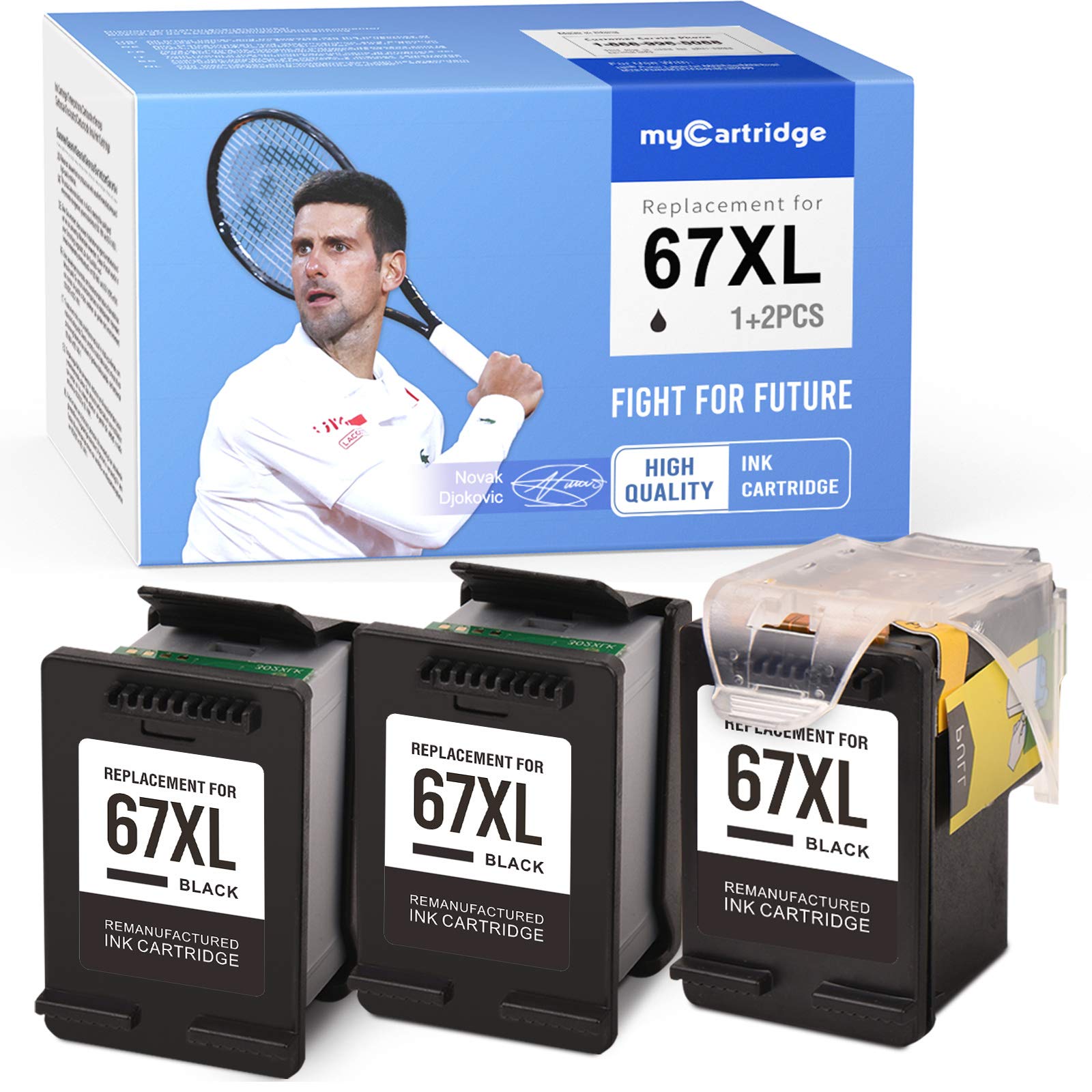 MYCARTRIDGE Remanufactured Ink Cartridge Replacement for HP 67 XL 67XL for DeskJet 2755 2752 1255 Envy 6055 6455 6052 DeskJet Plus 4155 4158 4140 Printer (1 Reusable Print Head, 3 Black Ink Cartridge)