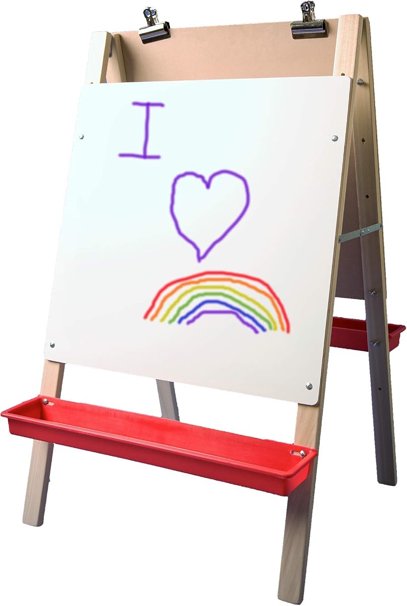 Flipside Products Child's Height Adjustable Preschool Easel with 2 Large Clips and 2 Plastic Paint Tray - 40" x 24"