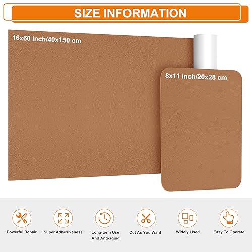 Miniatura 2 de Parche de reparación de cuero, 8 x 11 pulgadas, 2 piezas de parche de reparación de cuero, cinta de reparación de vinilo autoadhesiva, kit de