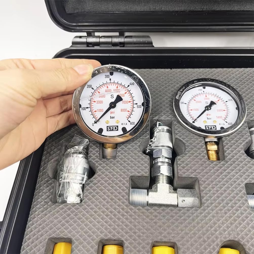 Kit per Test di Pressione idraulica Kit manometro per Test Idraulico Manometro Compatibile con Parti di macchinari per escavatori (Compatibile con)