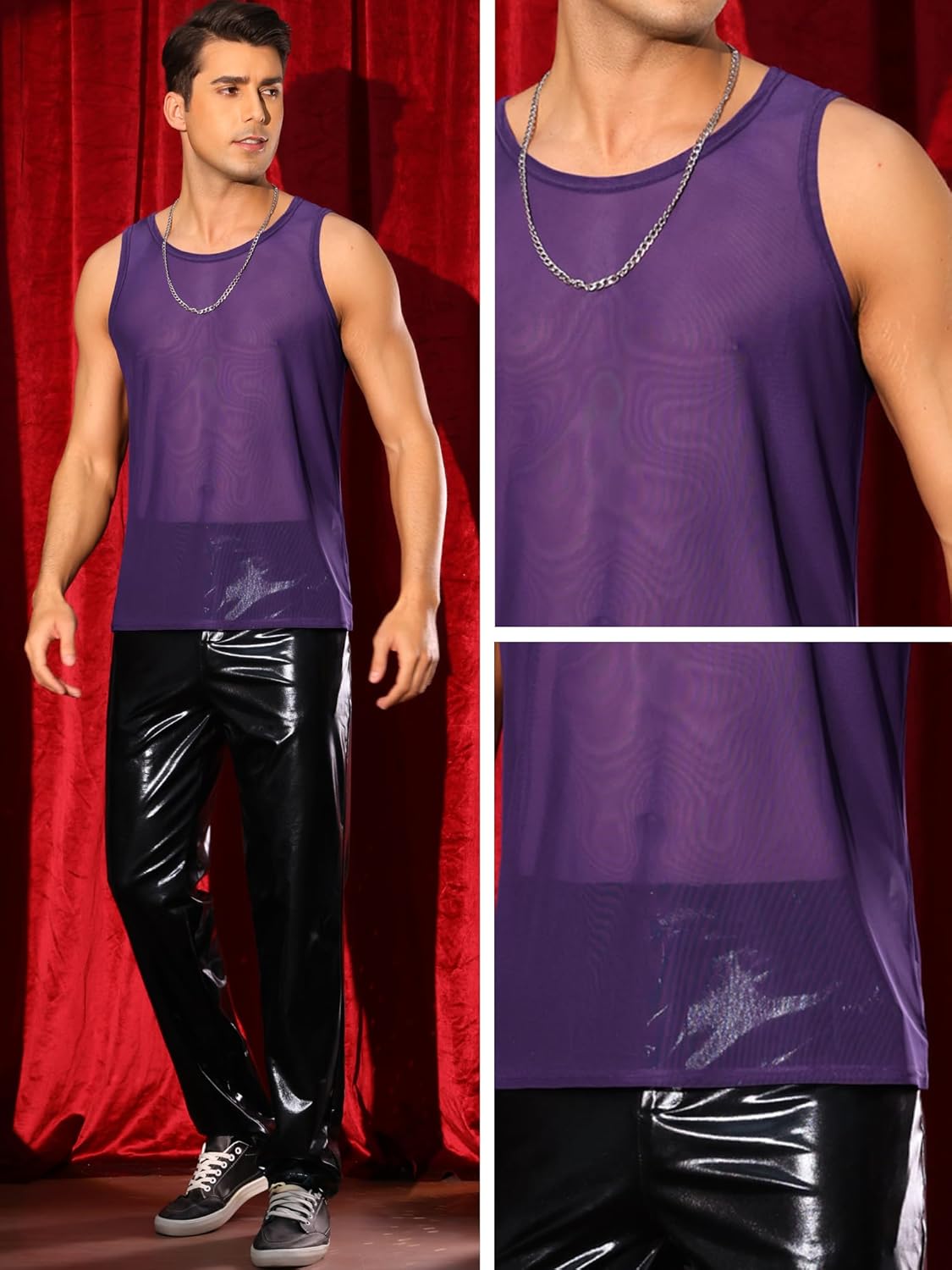 Lars Amadeus Mesh Sheer Tank Top for Men's Mesh Sleeveless Crew Neck Party Disco See Through Vest - Image 5