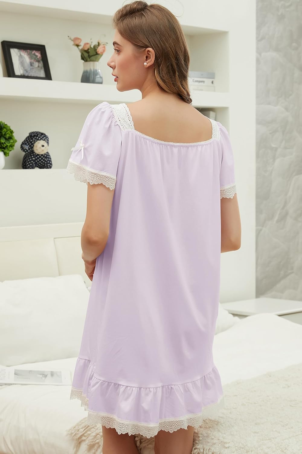 Nanxson Cotton Nightgown for Women Short/Long Sleeve Princess Nightdress Victorian Nightwear Lace Ruffled Nighties with Bow - Image 4