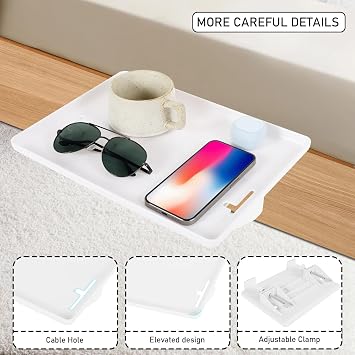 Bedside Shelf Enduring Bed Shelf, Clip On Nightstand Bedside Table, Space Saving Bed Side Table Tray Organizer for Room Decor, College Dorm Essentials(white)