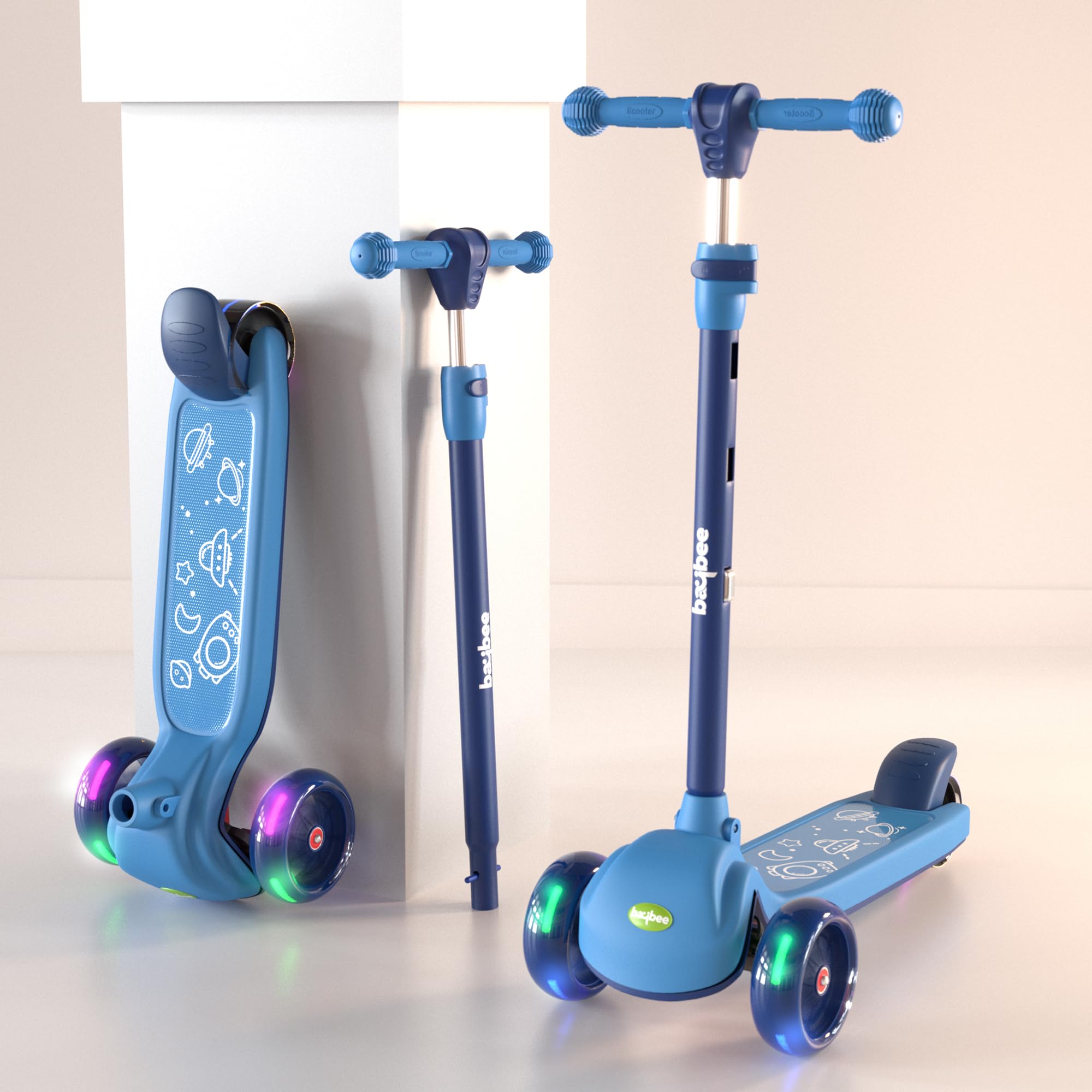 Blaze Storm Skate Scooter for Kids 3 Wheel Kids Scooter with 4 Height Adjustable Handle Kick Scooter with LED PU Wheels & Rear Brake | Runner Scooter for Kids 3 to 8 Years Boy Girl (Blue)