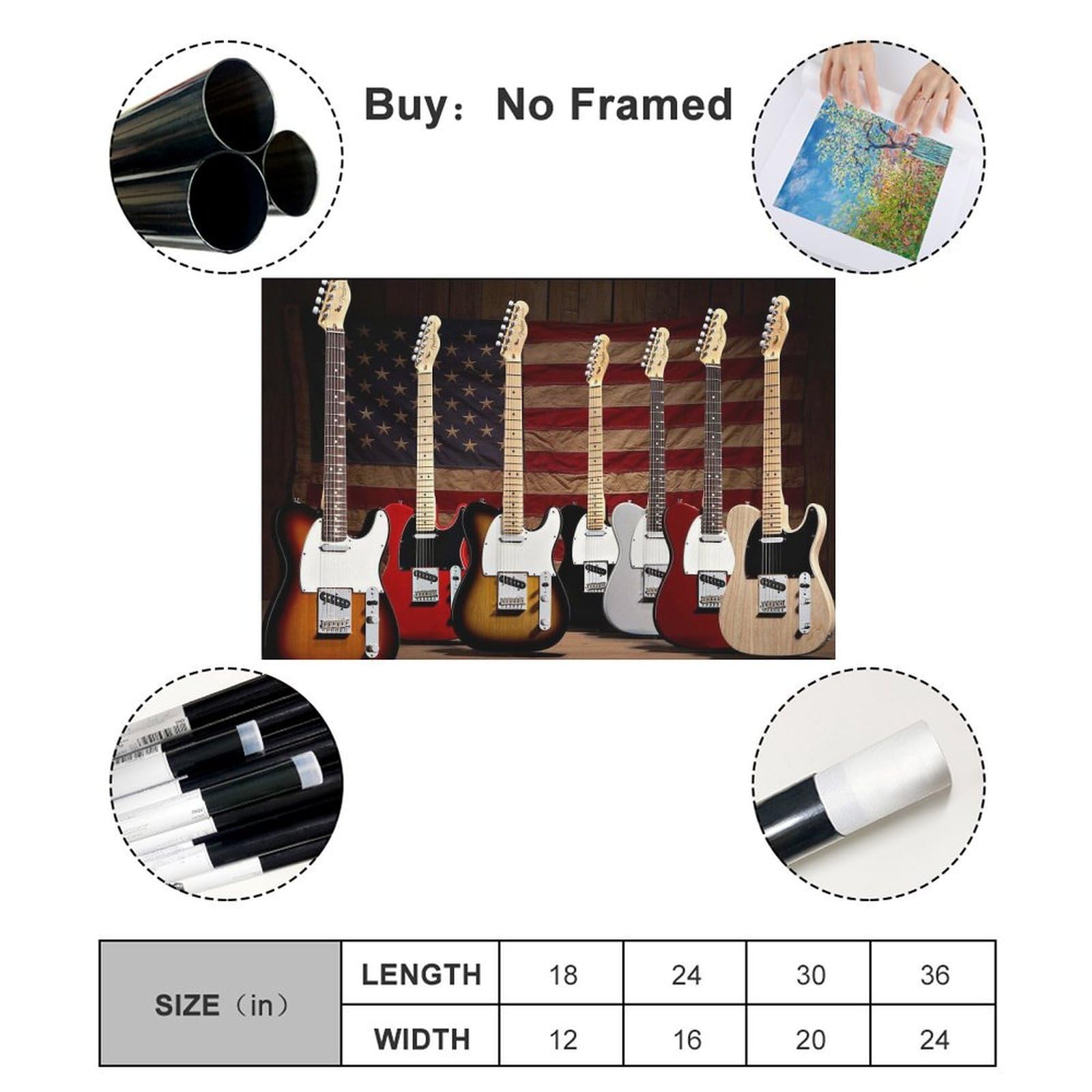 Stampa su tela con chitarra elettrica, decorazione per sala musicale, poster per camera da letto, decorazione per ufficio, camera da letto, regalo, 61 cm L x 91,4 cm W