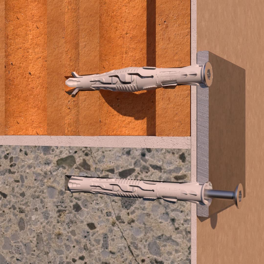 INDEX Fixing Systems T-NUX A - Pack de 50 tacos universales de alto rendimiento, cabeza avellanada (recubrimiento cincado, nailon, 10 x 140 mm, diámetro de 10 mm)