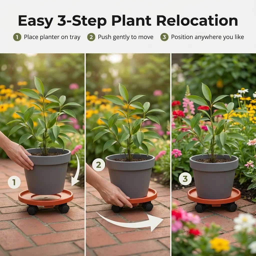 Rolling Plant Stand with Wheels 5 Pack 13 Inch Plant Caddy with Wheels Heavy Duty Plant Dolly Roller Base with Wheels Round Flower Pot Rack Holder Planter Trolley Tray, Red