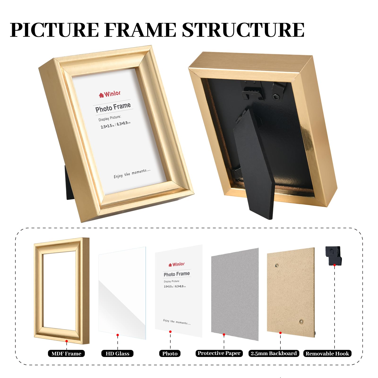 Mini polaroid ramki na zdjęcia zestaw 6 sztuk, małe ramki na zdjęcia ze szkłem HD, dekoracja do domu, biura, pokoju dziecięcego, dekoracja na ścianę, złote