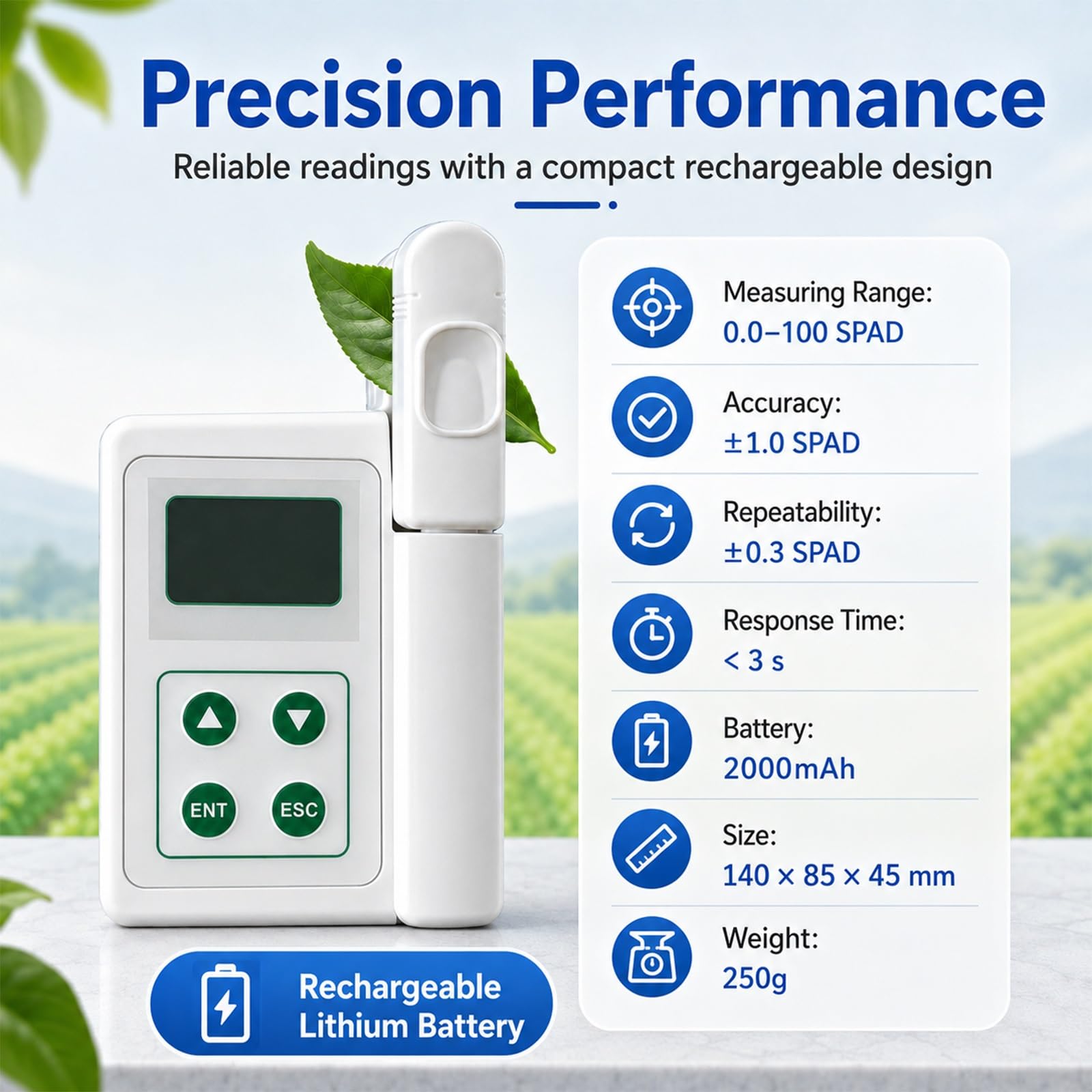 Chlorophylle-Mètre Portable, Testeur Portable, Numérique pour Plantes