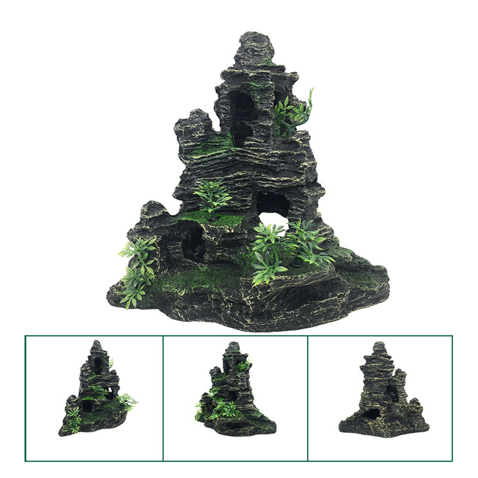 Akwarium Rockery Dekoracyjne skały Wystrój Wielofunkcyjna żywica Wyjątkowa kryjówka z sztucznymi roślinami Małe schronienie w tle