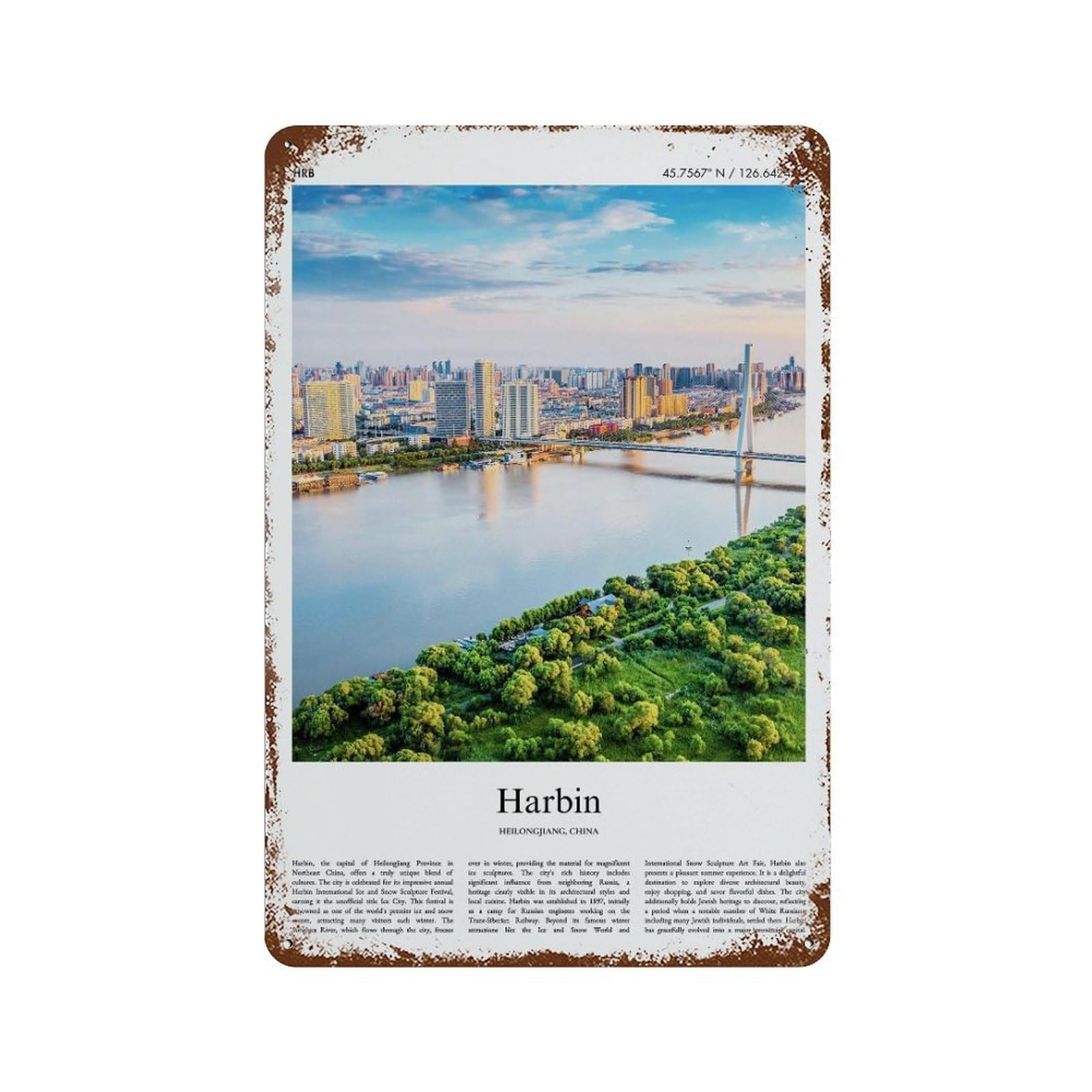 xiaoxiaoshen Harbin Heilongjiang, China City Scenery Wall Decor Art Metal Tin Poster Modern Home Decor Art Home Bar Shop Decorations Vintage Sign 30x20cm