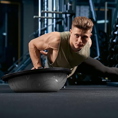 Miniatura 6 de ATIVAFIT - Media pelota de yoga antideslizante para entrenar en casa el equilibrio, con correas para ejercicios básicos de fitness, fuerza y gimnasia