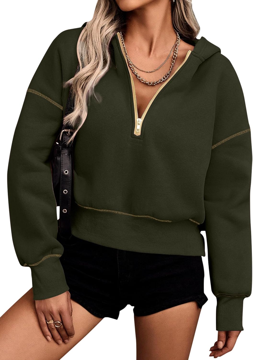 Hilinker Womens Half Zip Pullover Hoodies Cute Cropped Sweatshirts Long Sleeve Crop Tops - Image 2