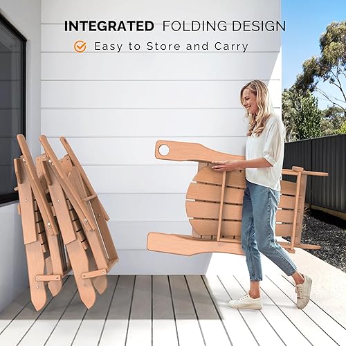 Miniatura 6 de VINGLI Juego de 2 sillas plegables Adirondack con otomana, silla impermeable de plástico HDPE para exteriores con reposapiés ocultos, asientos