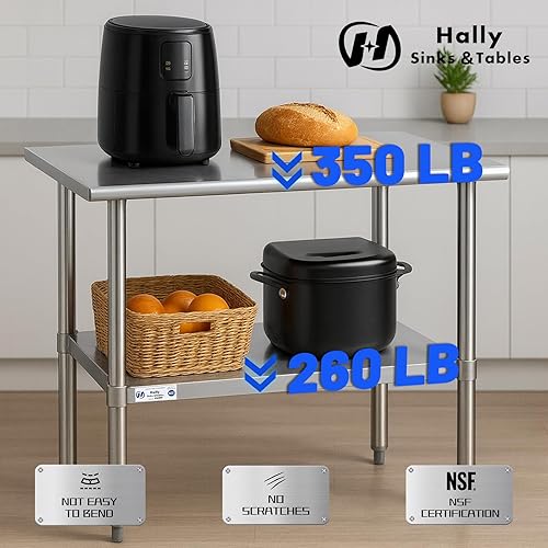 Vista 54 de Hally - Mesa de trabajo y preparación de acero inoxidable de 24 x 30 pulgadas, mesa comercial con certificación NSF de gran resistencia con estante