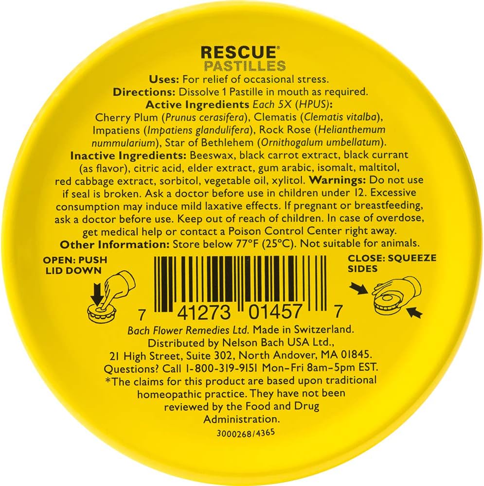 Bach RESCUE PASTILLES, Black Currant Flavor, Natural Stress and Occasional Anxiety Relief Lozenges, Homeopathic Flower Remedy, Holiday Gift for Him or Her, Vegetarian, Gluten and Sugar-Free, 35 Count : Everything Else