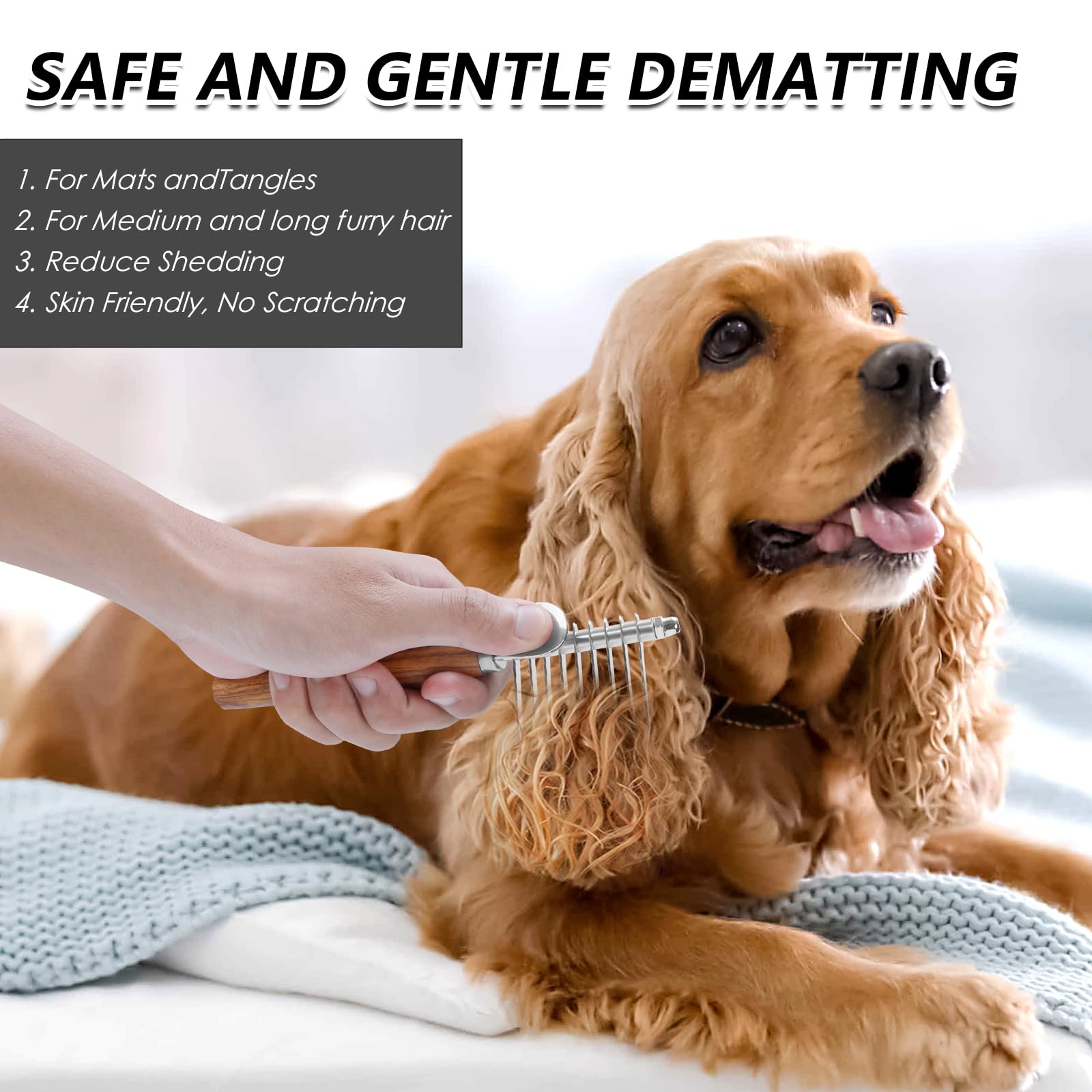 Grande brosse à démêler pour chiens – Brosse longue pour tapis et perte de poils sur chiens à poils longs, gribouillages, caniches, dorés, labradoodle, kit de toilettage 3 pièces avec manche