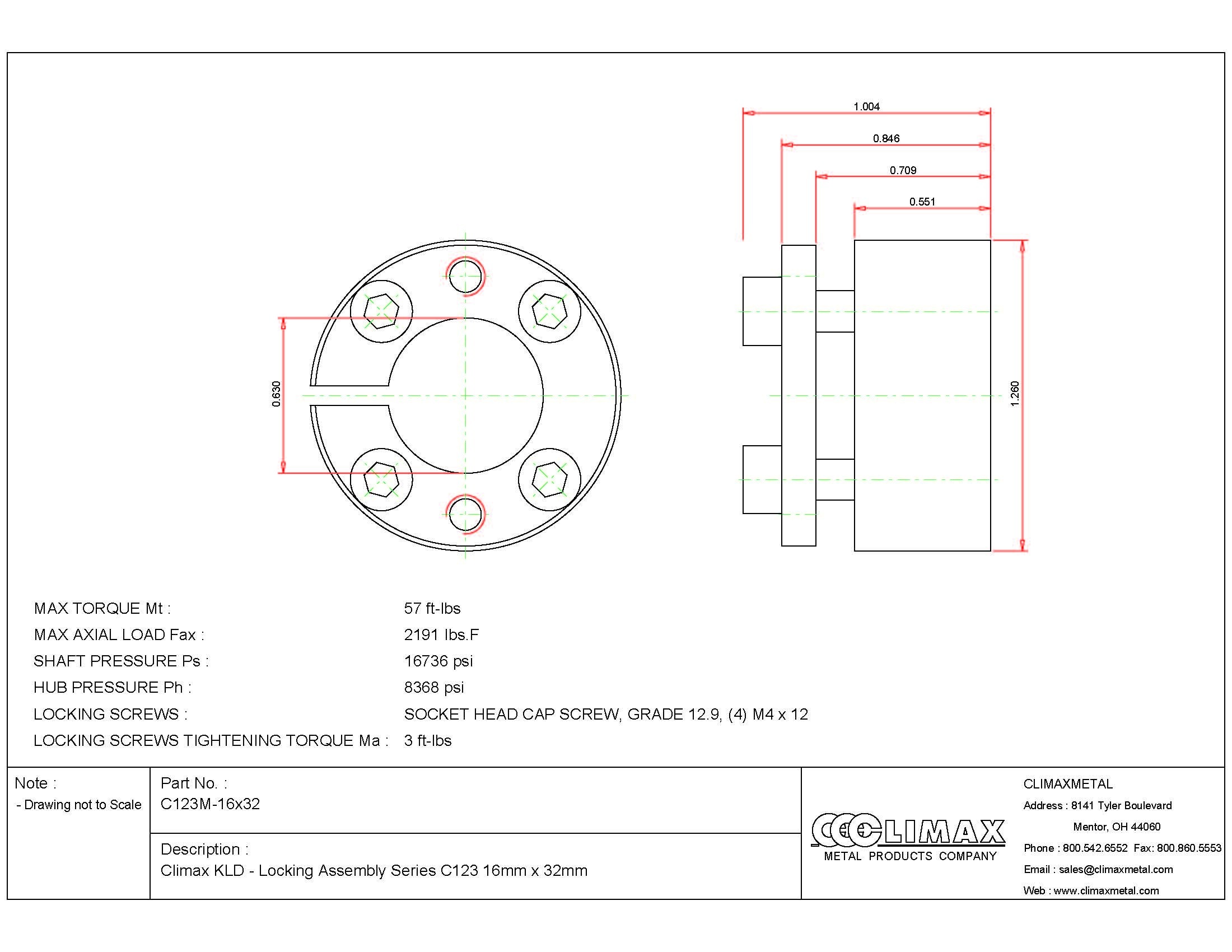 Climax Metals C123M-16X32 Series 123 Locking Assembly, Steel, 0.63