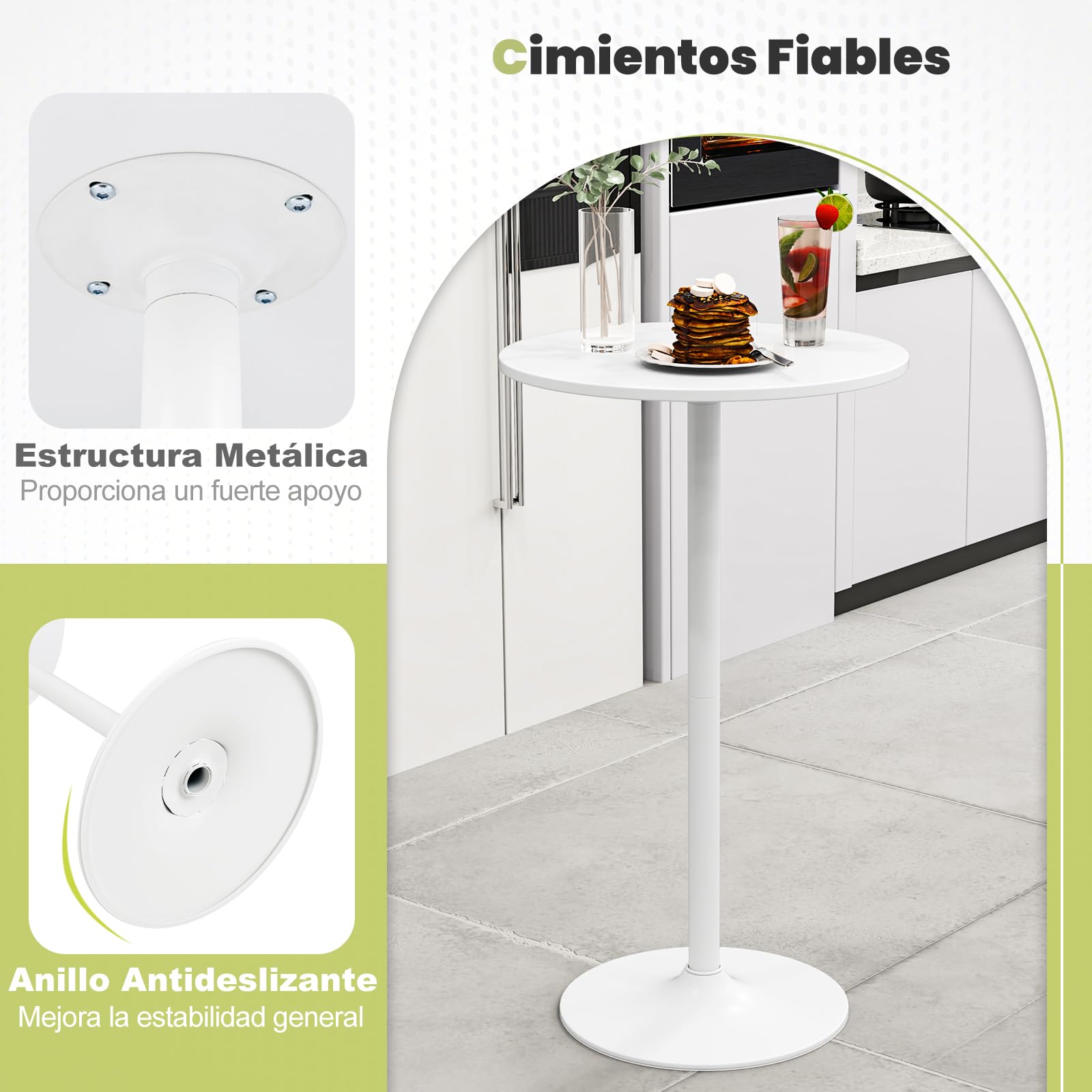 GIANTEX Juego de 1/2 Mesas de Bar Redondas con Diámetro de 60 cm, Mesa de Bistró con Altura Ajustable 56/101,5 cm, Mesita Alta de Cóctel Estilo Moderno, para Comedor, Balcón, Bar (2, Blanco)