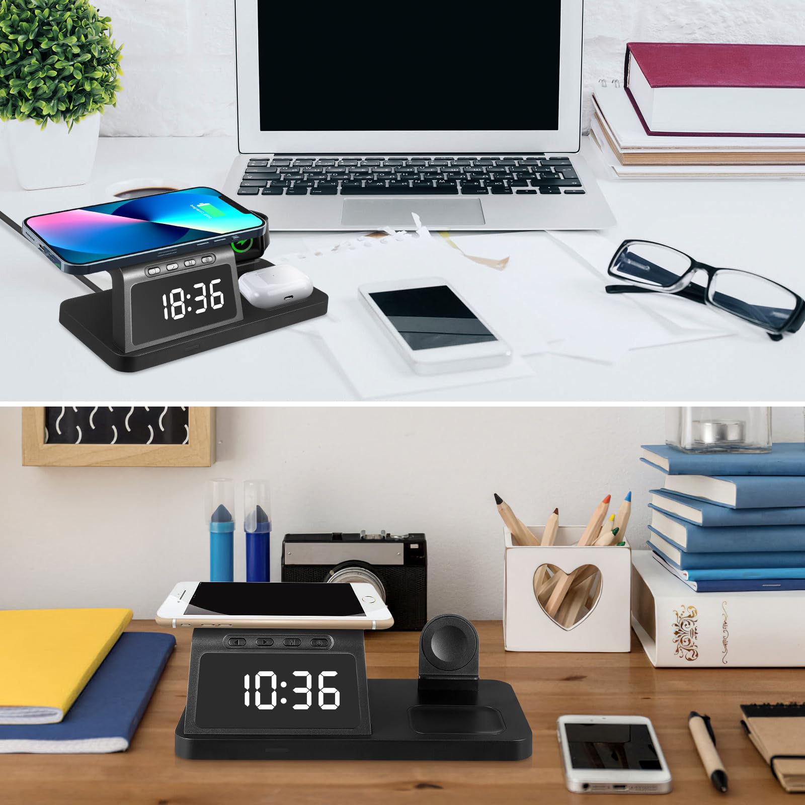 Cargador Inalámbrico 15w Estación de Carga Rápida para Teléfono, Reloj Inteligente y Auriculares Inalámbricos con Base de Carga Multifuncional para Escritorio y Oficina