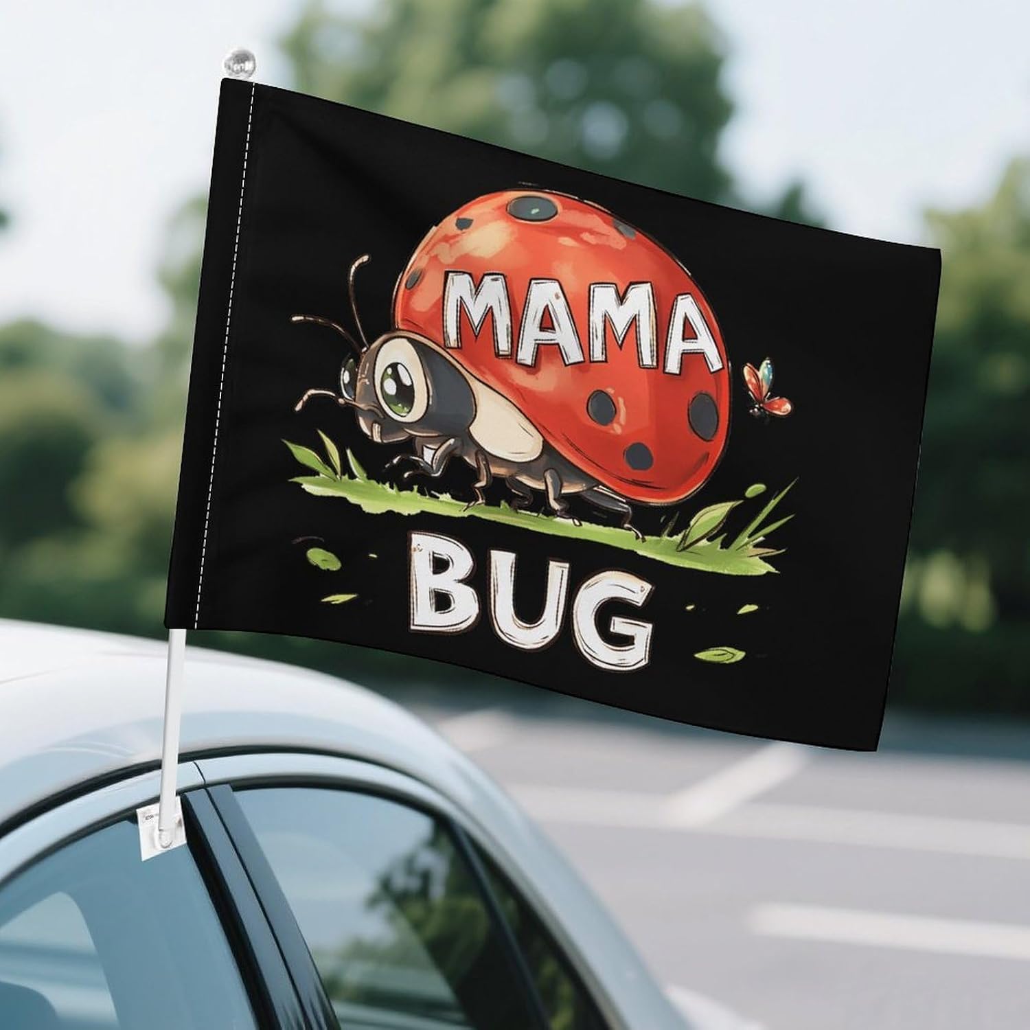 Ladybug Mama Bug Car Flag Polyester Clip Flags Mini Handheld Banners for Auto Outside Travel Decor image 4