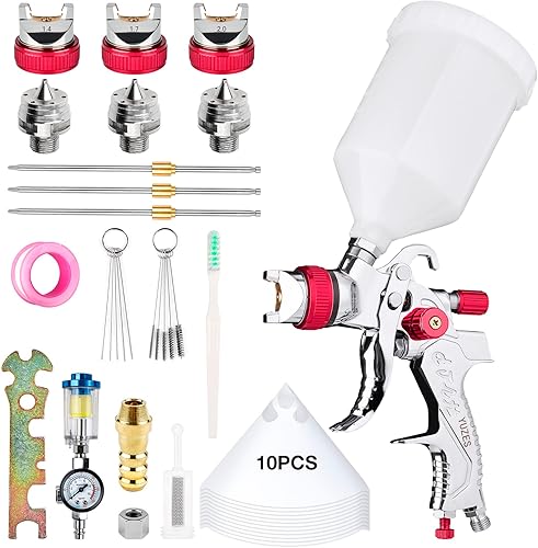 YUZES Kit de pistola HVLP con boquillas de 1.4/1.7/2.0mm y accesorios completos, pistolas de pintura automáticas, pistola HVLP de pintura para