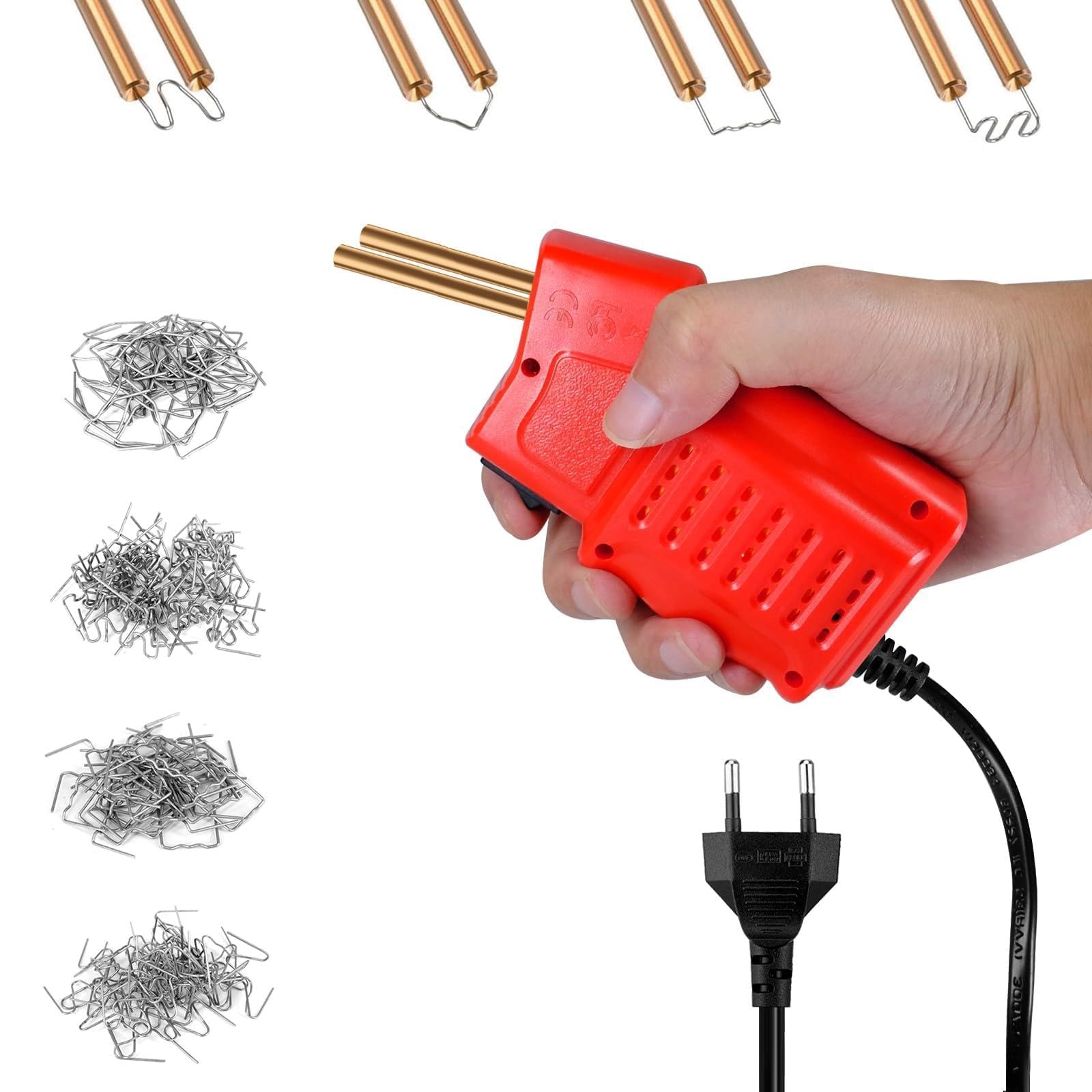 Pepisky Plastic Welder, Plastic Welding Kit with 200PCS Hot Staples, Mini Handheld Welding Machine for Car Bumper Plastic Crack Repa (Red, EU Plug) EU Plug Red