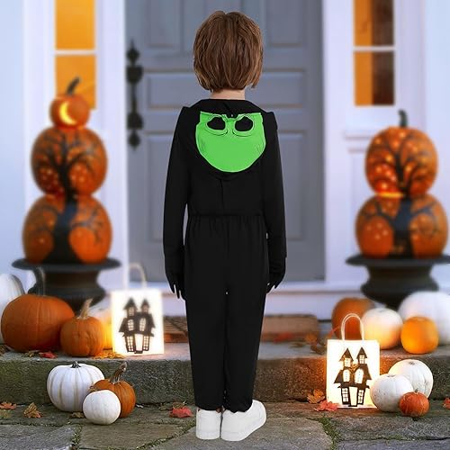 Miniatura 12 de Weixinbuy Disfraz de esqueleto de Halloween para niños, overol luminoso de huesos de calavera aterrador que brilla en la oscuridad, traje para niño